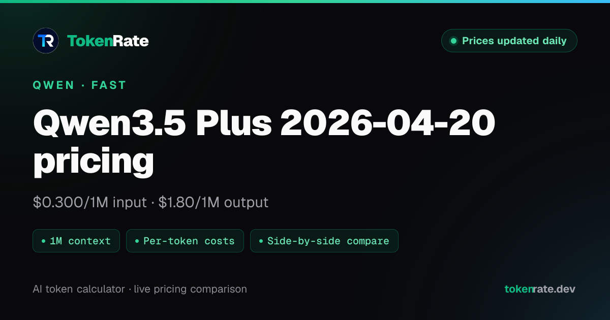 Qwen3.5 Plus 2026-04-20 Pricing, Context Window & API Cost | TokenRate